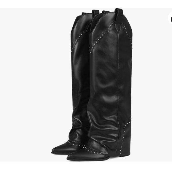 Shark Studded Fold Over Knee High Boots - Picture 7 of 10